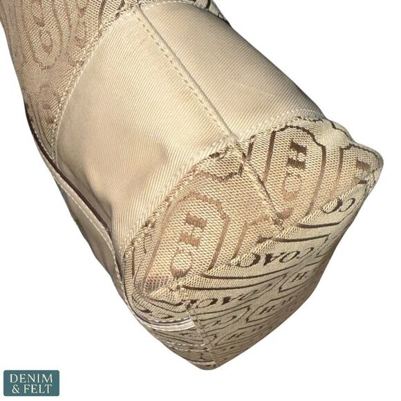 Coach Signature Canvas Tote Bag Khaki/Cream w/ Red Interior Medium Shoulder Bag - Picture 9 of 15